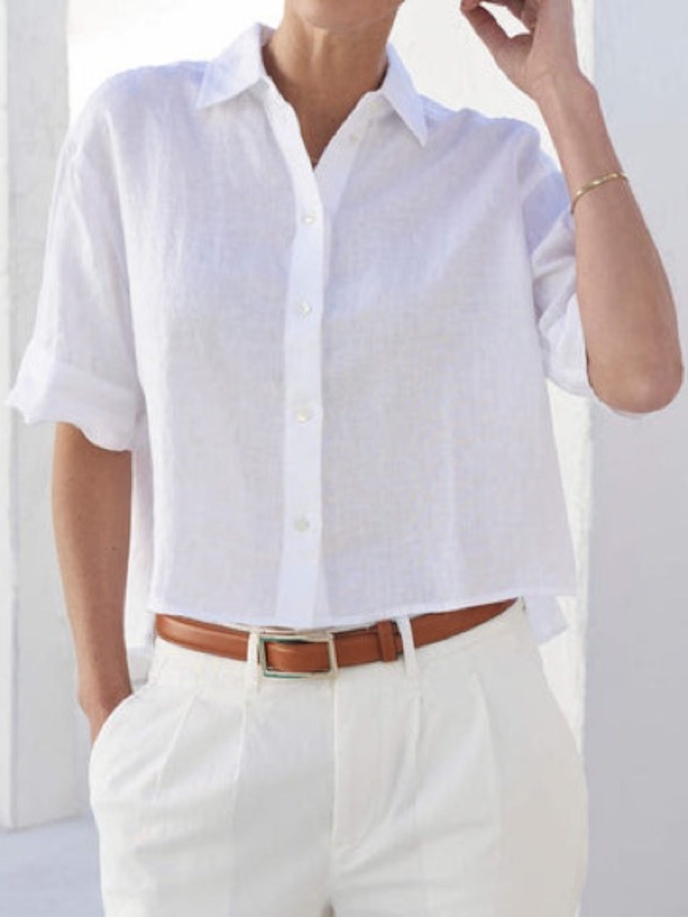 AYR White Linen Short Sleeve Button Down Shirt XS